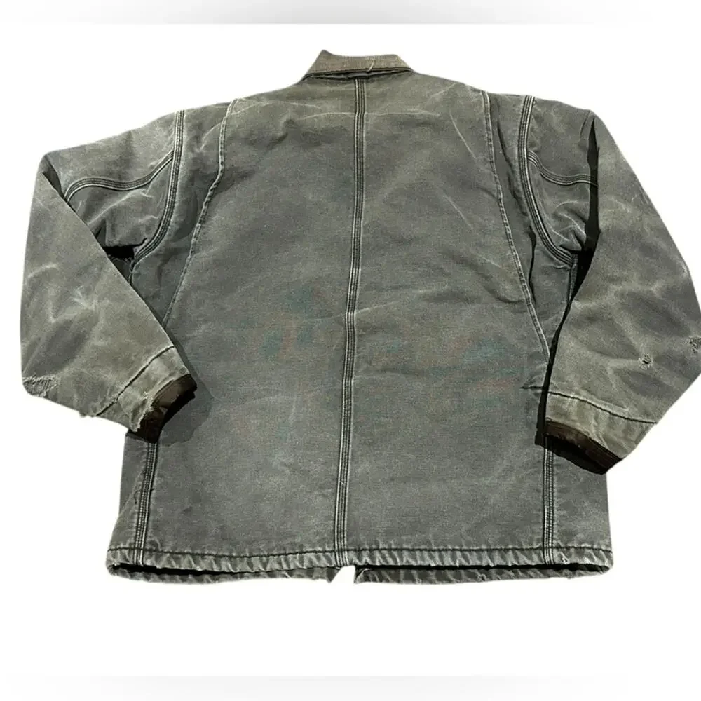 Vintage Carhartt Blanket Lined Chore Coat Heavily Distressed Brass Button XL